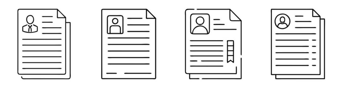 Set of four vector icons illustrating job application resumes for employment