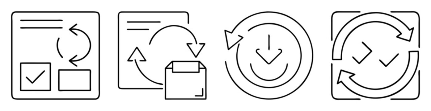 Icons illustrating feedback loops, workflow process and iterative development stages