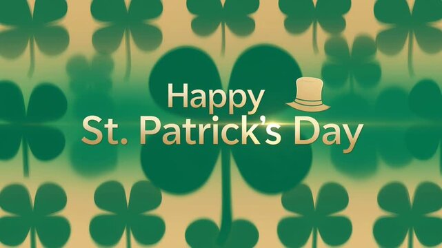 Festive St. Patrick s Day Background with Green Clovers  Hat and Happy St. Patrick s Day Lettering