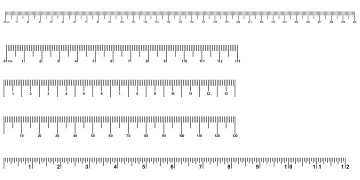 Ruler scale with markings and numbers. Size indicators measuring tool. Ruler scale with centimeters and millimeters units. Vector