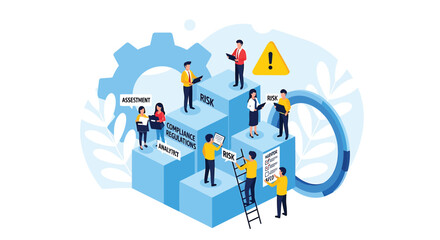 Obraz premium Set of business people working on cubes vector illustration