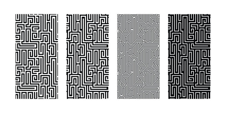 set abstract line geometric seamless pattern, maze pattern, vector illustration