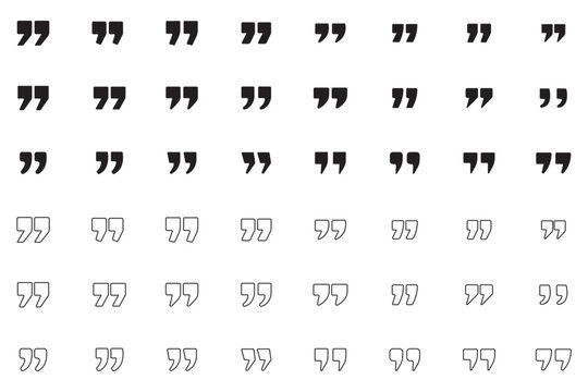 Set of quote mark, quotes icon, sign, symbol, emblem. Ditto marks icon set. Quotation marks. Dialogue discussion symbol for UI UX, website, mobile app.