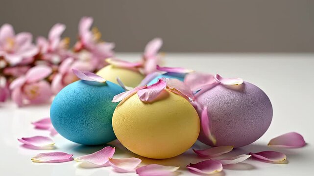 Colorful Easter Eggs on Pastel Background Minimal Spring Holiday Decoration