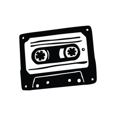 Fototapeta premium Black and white illustration of hand drawn style cassette tape vintage vector art