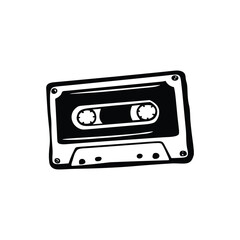 Obraz premium Black and white illustration of hand drawn style cassette tape vintage vector art