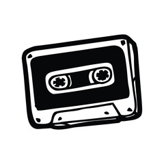 Fototapeta premium Black and white illustration of hand drawn style cassette tape vintage vector art