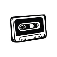 Fototapeta premium Black and white illustration of hand drawn style cassette tape vintage vector art