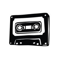 Fototapeta premium Black and white illustration of hand drawn style cassette tape vintage vector art