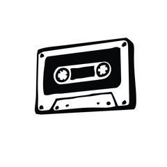 Obraz premium Black and white illustration of hand drawn style cassette tape vintage vector art
