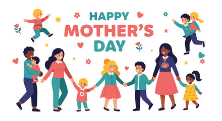 Diverse Families Joyfully Celebrate Happy Mother's Day with Love and Togetherness, Illustrating Strong Maternal Bonds
