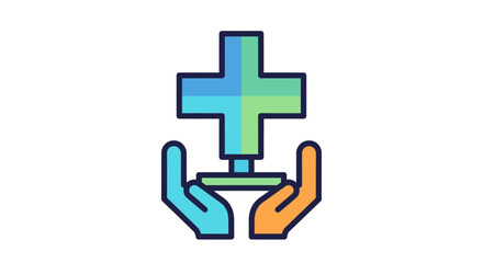 Obraz premium Modern graphic icon illustrating compassionate hands offering medical support, symbolizing healthcare, patient well-being, and dedicated service