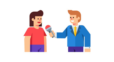 Fototapeta premium Engaging Media Interview Icon Professional Journalist Questioning Speaker for News or Podcast Content