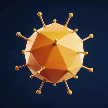 3D illustration of Adenovirus, distinctive icosahedral shape with fibers projecting from vertices