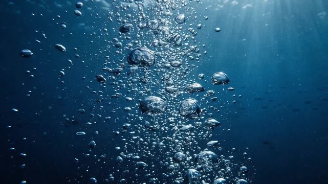 無数泡上昇青背景ループ動画