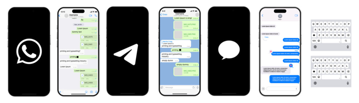 Telegram, iMessage, and WhatsApp Meta UI Template 2026 Update. Modern social media messaging app interfaces for design previews and mobile mockups.