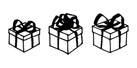Set of hand drawn present box with ribbons Birthday present clipart Christmas gift Holiday doodle For design, print, web, decor, greeting card, sale © Daria Shane