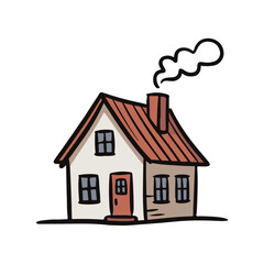 Cozy Cartoon House with Smoke from Chimney - Simple Home Icon.