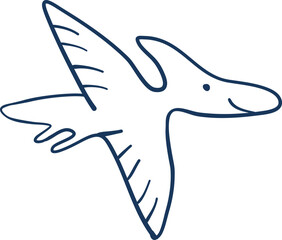 Minimalist pterosaur line art illustration, flying dinosaur outline vector isolated © Md