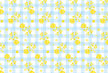 Naklejka premium seamless pattern with yellow canola flowers on gingham plaid