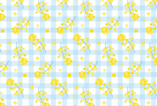 seamless pattern with yellow canola flowers on gingham plaid