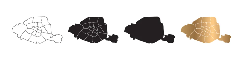 Vector maps of Paris, the capital of France, in various styles, with black and gold line art. © Eakglory