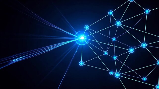 Blue glowing network nodes on dark background