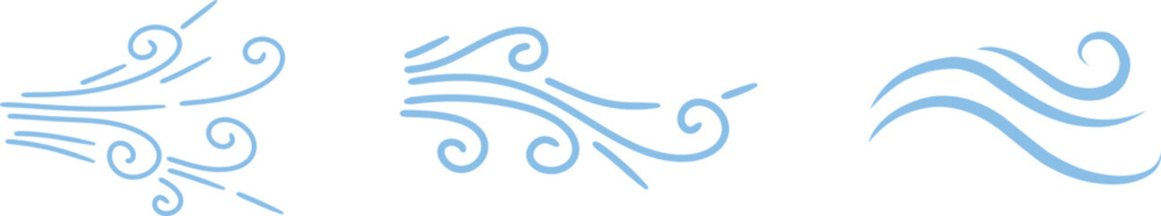 Doodle wind line sketch icon set collection group, hand drawn breeze swirl air flow motion outline symbol, minimal weather element, simple gust, abstract curve design for logo ui infographic.