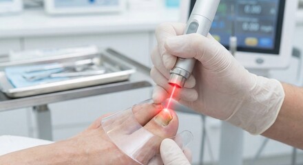 Laser treatment for toenail fungus on patient's foot
