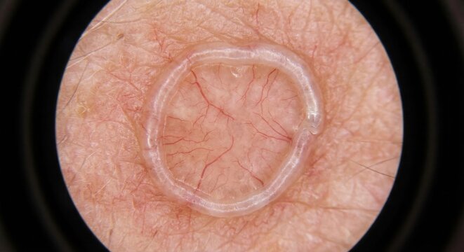 Dermoscopy of basal cell carcinoma on human skin
