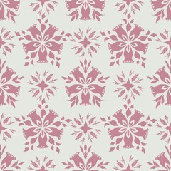 Soft Damask Floral Seamless Pattern in Dusty Pink on Light Gray Background