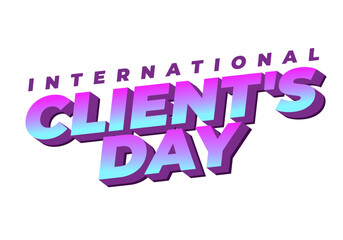 Obraz premium Bold 3d retro style text reading International Clients Day in vibrant purple, pink and cyan gradient on white background.