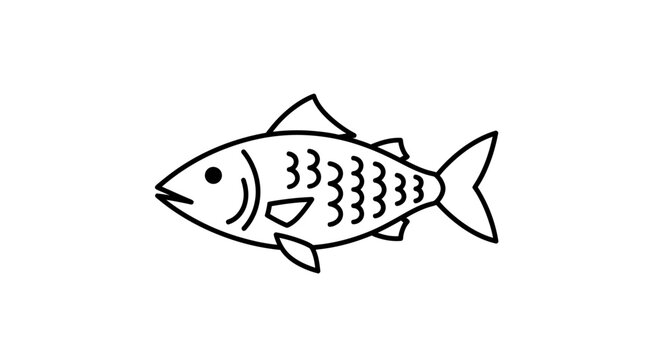 Minimalist Line Drawing of a Small Fish with Fins and Tail.