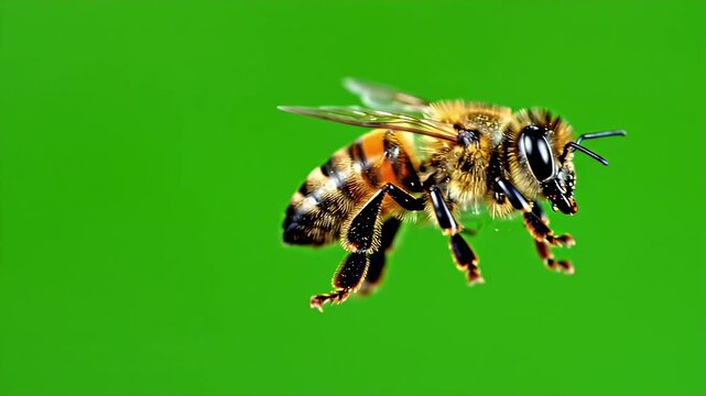 Bee Flying on Green Screen - This video shows a full-body shot of a bee in mid-flight against a green screen. The bee's wings are blurred, indicating motion.