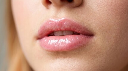 Naklejka premium Close-up of womans pink lips.