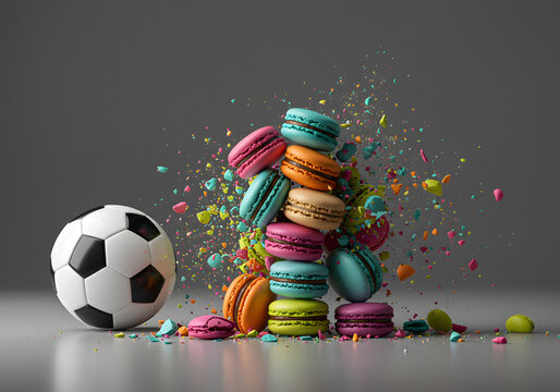 Macaron explosion with soccer ball