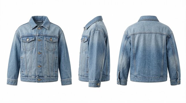 Stylish denim jacket displayed in multiple views against a white background.