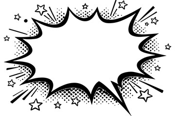 Isolated comic book speech bubble burst, pop art halftone dotted background, empty explosion frame for text, vector illustration