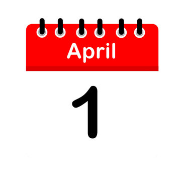 April 1 calendar icon flat design illustration. Calendar template, red and white, sticker, poster, banner, emoticon.