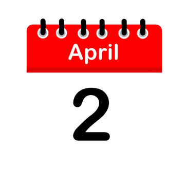 April 2 calendar icon flat design illustration. Calendar template, red and white, sticker, poster, banner, emoticon.