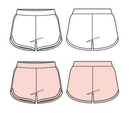 Ladies running shorts vector illustration technical flat drawing by adobe illustrator.