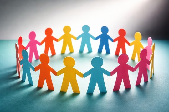 Paper people holding hands in circle diversity and unity concept