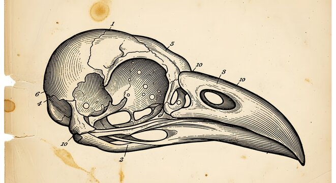 Vintage Raven Skull Engraving Illustration. Gothic 