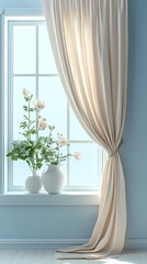 Fototapeta premium window curtains flowers booth poster background