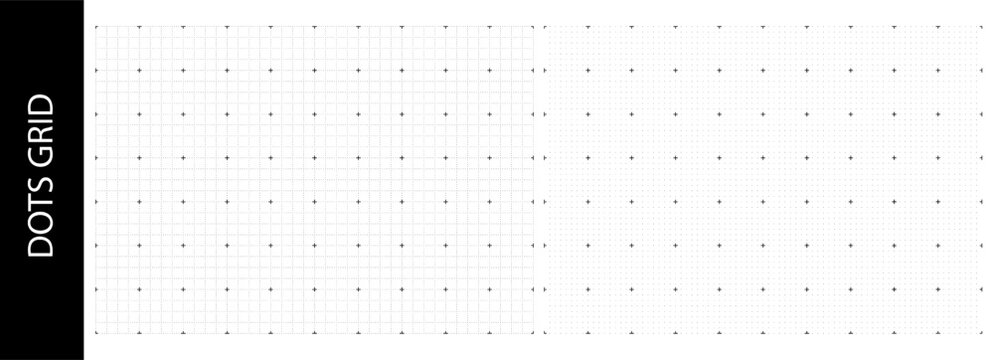 Dotted blueprint overlay for tech digital pattern, dashed lines cross. Grid bg for scan graph, hud square element. Black architect grid vector, data notebook paper. Chart drawing tech rectangle sheet
