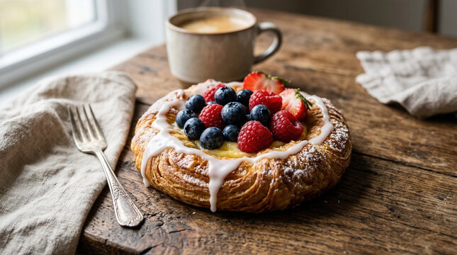 danish pastry topped with fresh berri