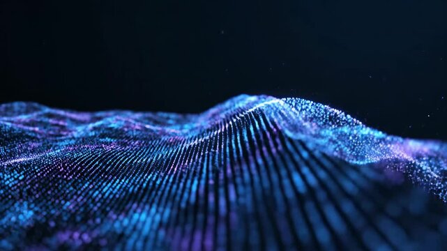 Dynamic flow of digital waves with glowing particles in futuristic movement