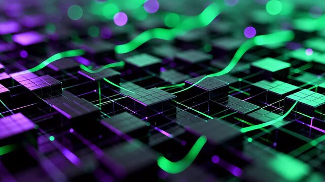 Abstract pattern of glowing cubes and lines