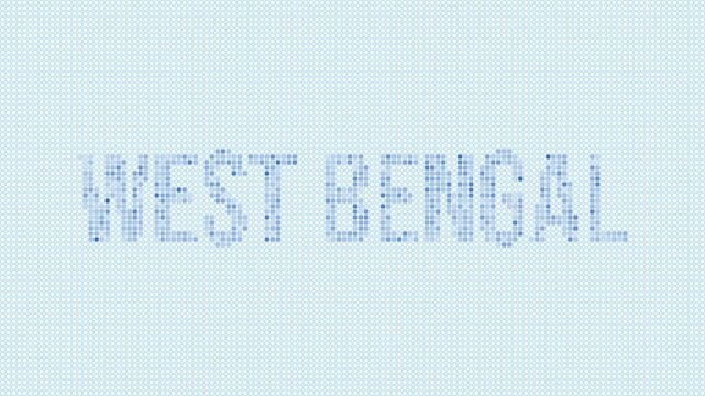 West Bengal, India dotted map animation. Digital style shape of the state. West Bengal, India shape and title dots appear with bulb flickering effect. Intro, outro, logo, title video.