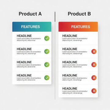 Comparison chart infographic with product features checklist and success indicators for business marketing and presentations